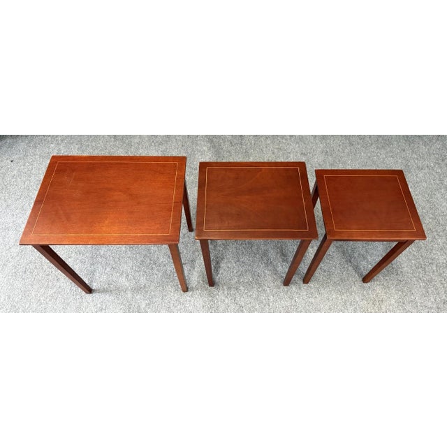 Late 20th Century Set of 3 Inlaid Mahogany Nesting Tables For Sale - Image 12 of 18