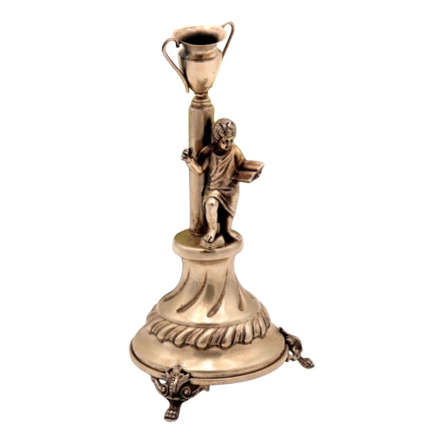 Silver Toothpick Holder with Reading Scene on Plinth For Sale