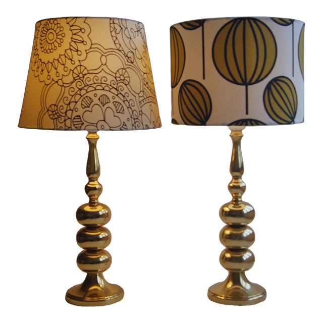 Pair of Large "Stacked Ball" Brass Table Lamps From Frandsen Denmark. Mid-Century Hollywood Regency 1960s. For Sale