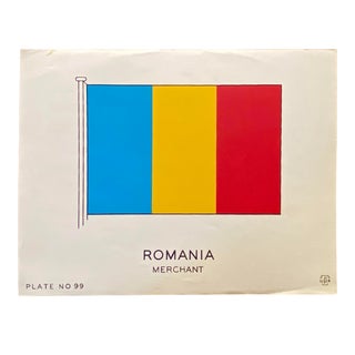 1940s Original Lithograph of Romania "Merchant" Flag - Wpa Commission For Sale