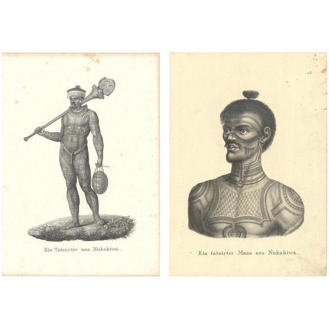 Tattooed Men of Nuku Hiva, 1830, Paper, Set of 2 For Sale - Image 10 of 10