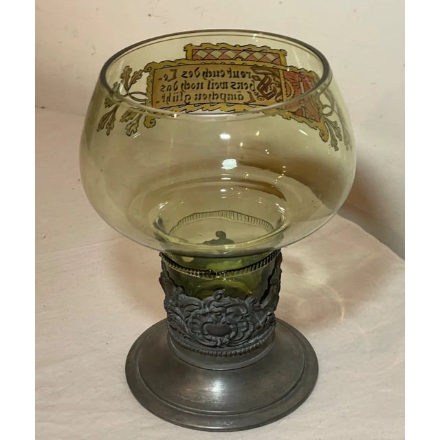 Green 1920s Large Friedr. Van Hauten Enameled Hand Blown Glass Pewter Drinking Vessel Roemer For Sale - Image 8 of 13