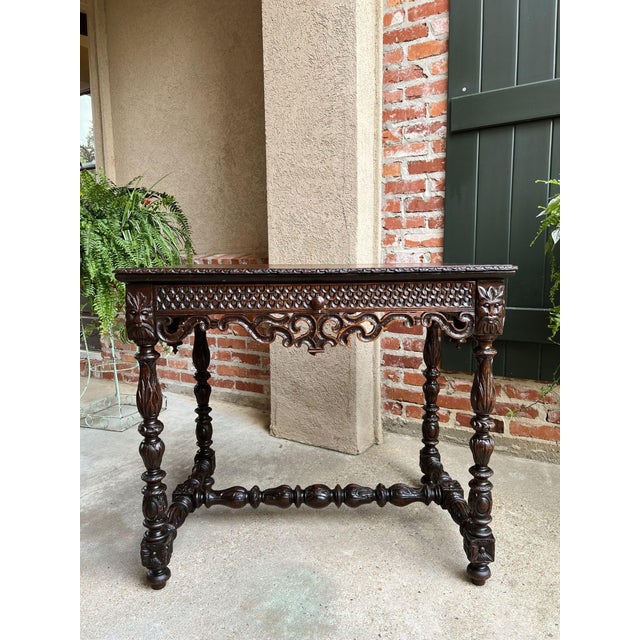 Antique French Breton Carved Oak Sofa Table Writing Library Desk Louis XIV C1890 For Sale - Image 13 of 13