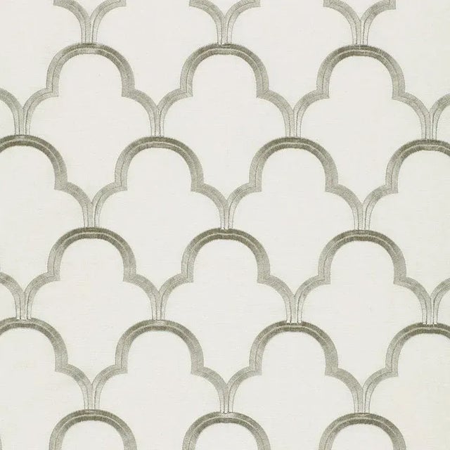 Sample - Schumacher Scallop Embroidery Fabric in Platinum For Sale