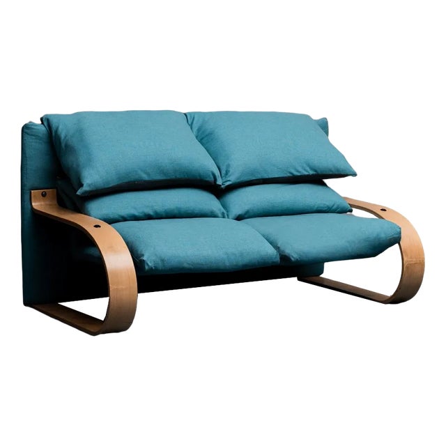 2-Seater Sofa in Blue Fabric, 1970s For Sale
