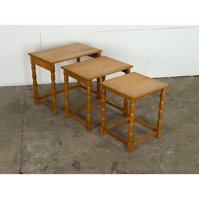 Mid-Century Modern Oak Nesting Tables in the style of Henning Kjærnulf, Denmark, 1970s For Sale - Image 10 of 10