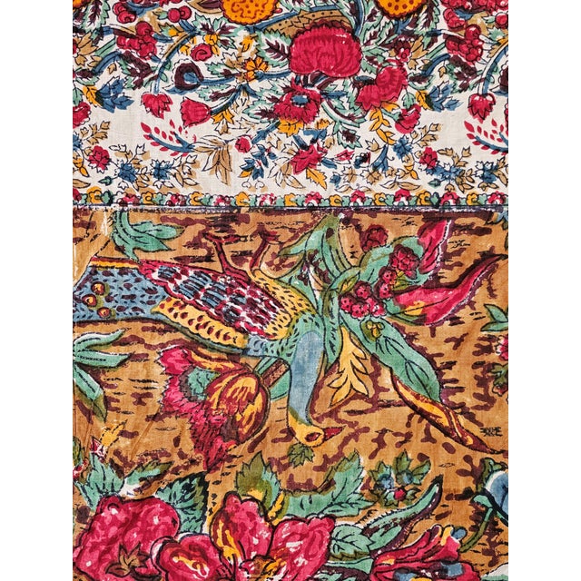 Beige Antique Indian Export Palampore Tree of Life Panel in Hand-Block Printed Cotton, 19th Century For Sale - Image 8 of 13