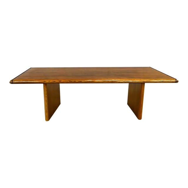 Modern Oak Large Trestle Style Dining or Conference Table Bullnose Edge Top & Legs For Sale