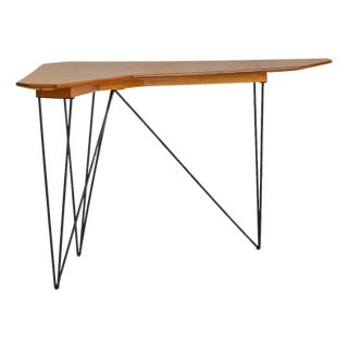 Italian Walnut + Metal Console or Corner Desk, 1950s For Sale