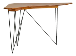 Italian Walnut + Metal Console or Corner Desk, 1950s