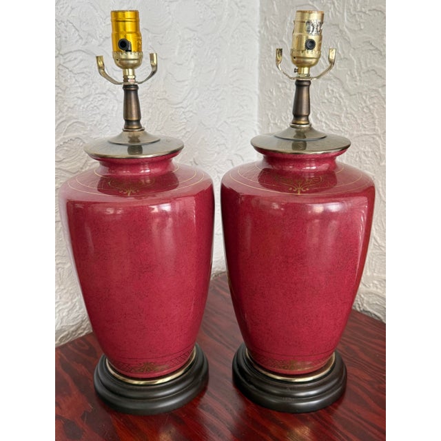 Red Late 20th Century Oxblood Red Glazed Ceramic Table Lamps, a Pair For Sale - Image 8 of 12
