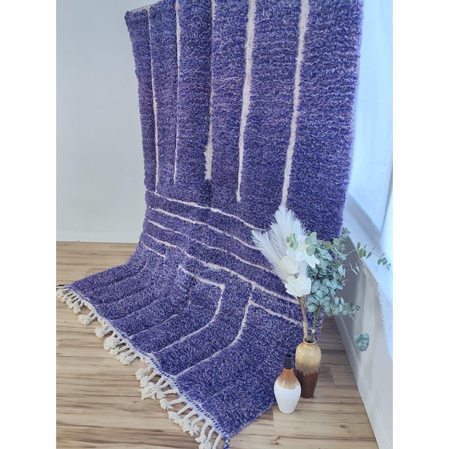 Cobalt Blue Geometric Wool Moroccan Beni Ourain Rug For Sale - Image 13 of 15