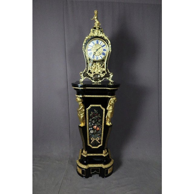 Large Wooden & Brass Inlay Clock For Sale - Image 12 of 12