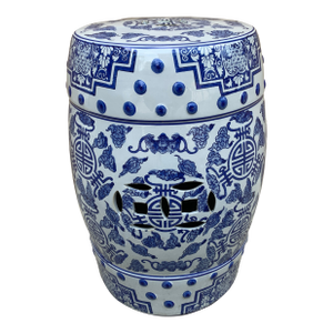 Late 20th Century Chinoiserie Blue and White Porcelain Garden Stool or Side Table