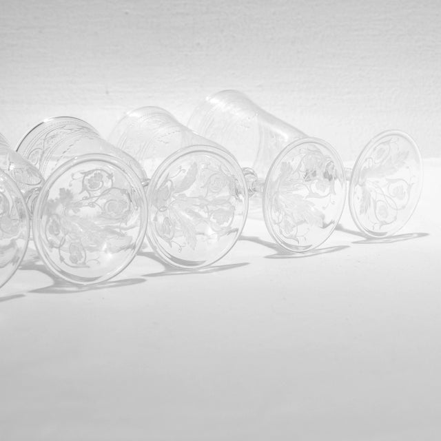 Set of 8 Antique Stourbridge Etched & Engraved Glass Wine Glasses For Sale - Image 18 of 18