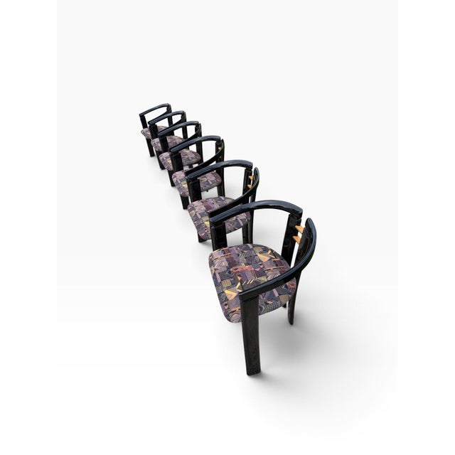 Mid-Century Modern 1980s Postmodern Italian Black Lacquer "Alvise" Dining Chairs by Pni - Set of 6 For Sale - Image 3 of 12