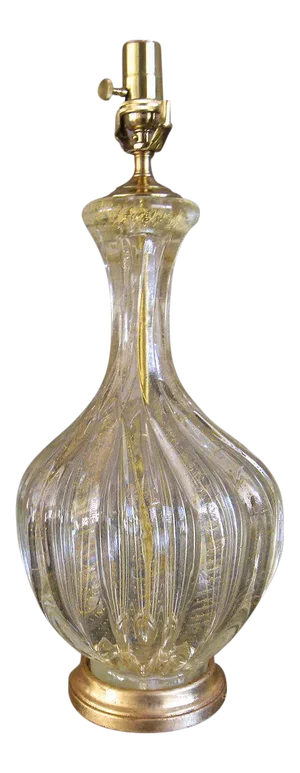 1950s Murano Italian Gold & Clear Controlled Bubbles Ribbed Glass Table Lamp