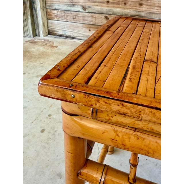 Brighton Pavilion Mid-20th Century Coastal Burnt Bamboo Stacking Tables-Set of Three For Sale - Image 4 of 12