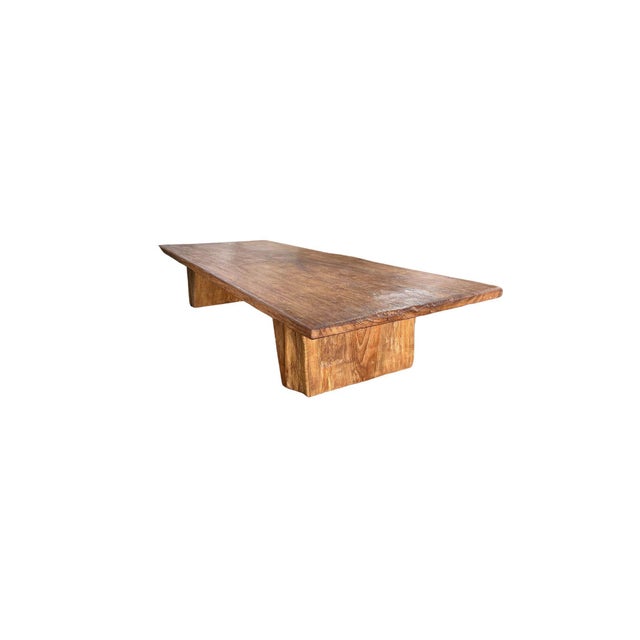 Teak Wood Sofa Table, Hand-Carved Detailing, Modern Organic For Sale - Image 4 of 6