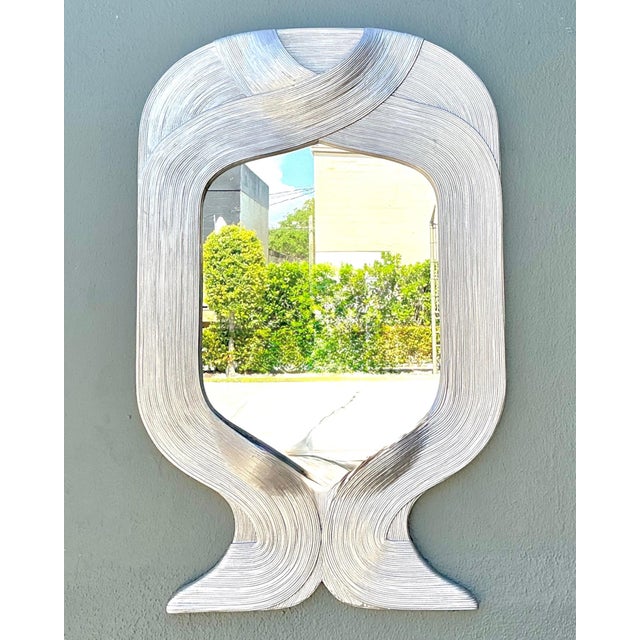 Vintage Painted Silver Pencil Reed Ribbon Mirror For Sale - Image 12 of 12