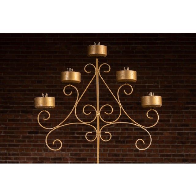 Metal Mid 20th Century 5-Candle Wrought Iron Floor Candelabra For Sale - Image 7 of 11