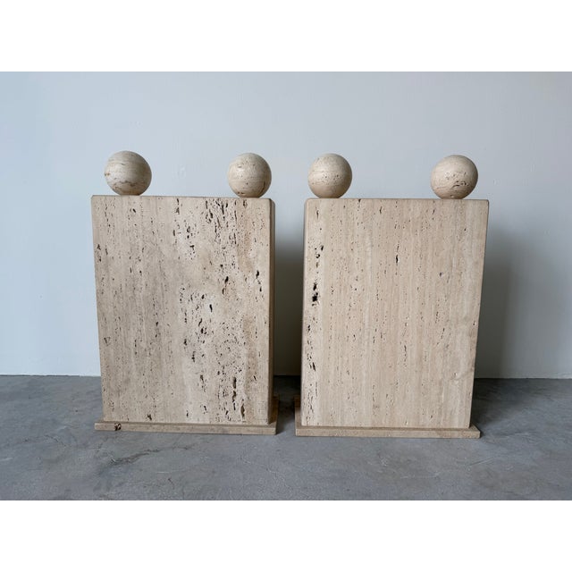 On Hold // 1980’s Postmodern Italian Geometric Travertine Dining Table Base - A Pair For Sale In Miami - Image 6 of 16
