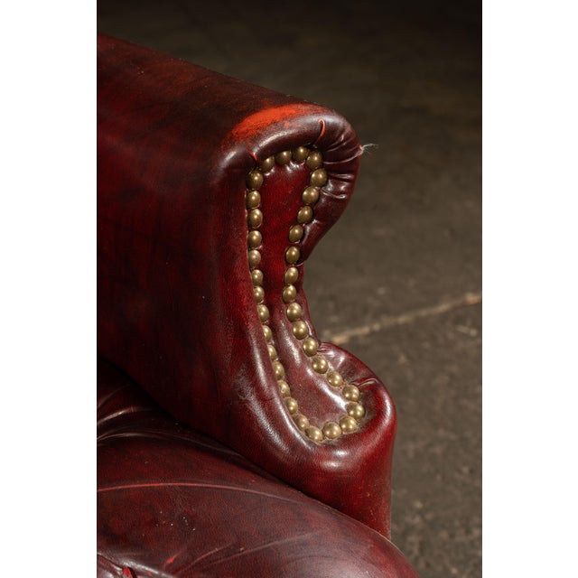 Vintage Tufted Leather Wingback Chesterfield Armchair in Oxblood For Sale - Image 12 of 14