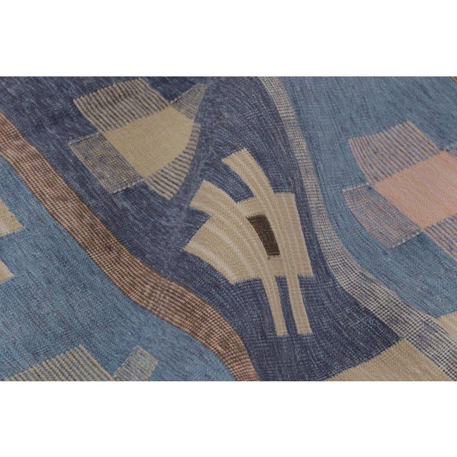 Textile Rug & Kilim’s Contemporary Dhurrie Rug in Blue and Beige With Geometric Accents For Sale - Image 7 of 10
