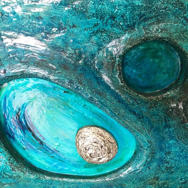 Plastic Lorraine Stelzer, Turquoise Acrylic Resin Psychedelic Art Wall Sculpture Panel For Sale - Image 7 of 15