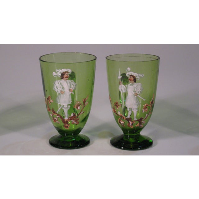 Tea Glass Cups Karl Moser Style Hand Panted Enamel Renaissance Guardsmen Green - Set of 4 For Sale - Image 11 of 17