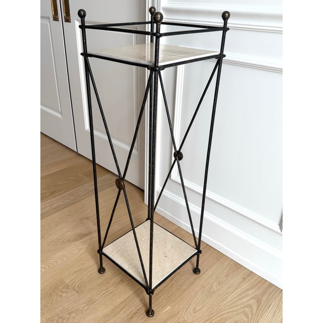 Mid 20th Century Neoclassical Iron Pedestal With Stone Shelves For Sale In Chicago - Image 6 of 6
