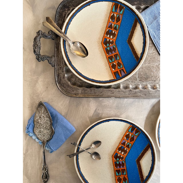 1970s Mikasa Indian Feast Teepee Dinner Plates 10.75 Inch Stoneware Japan - Set of Four (4) For Sale In Chicago - Image 6 of 11