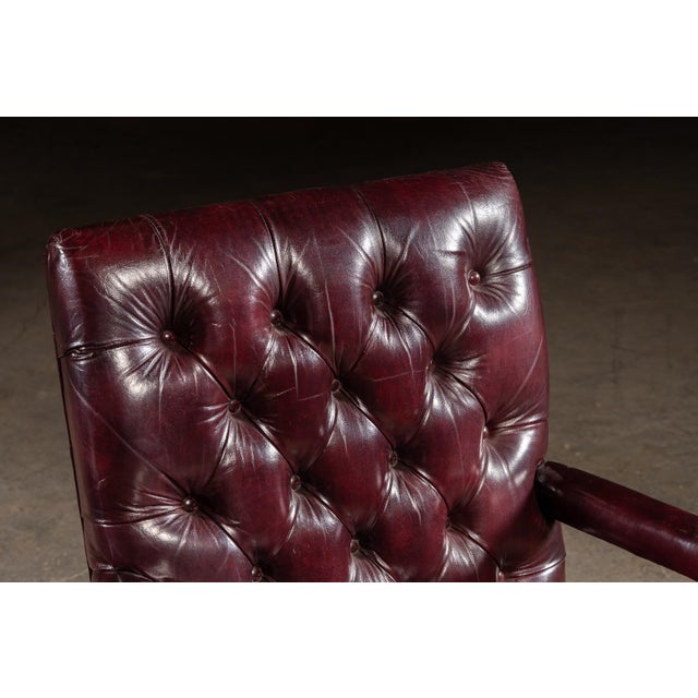 Late 20th Century Pair of Tufted Leather Square-Back Dining Chairs in Oxblood For Sale - Image 10 of 17
