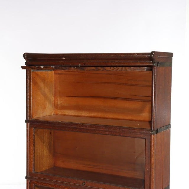 Arts & Crafts Antique Arts & Crafts Oak 3 Stack Barrister Bookcase Circa 1920 For Sale - Image 3 of 9
