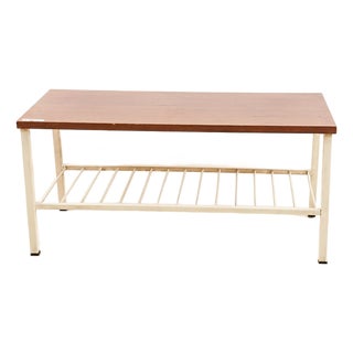 Vintage Teak and White Enameled Iron Coffee Table, 1970s For Sale