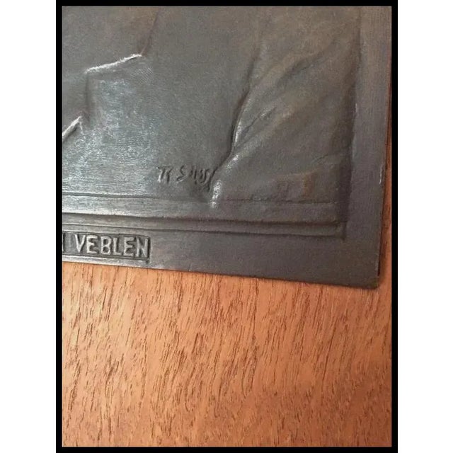 Antique Bronze Sculpture Plaque of Thorstein Bunde Veblen Economist Sociologist For Sale - Image 4 of 6
