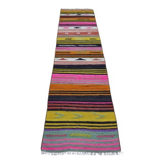 1970s Farmhouse Pink Striped Kilim Runner For Sale