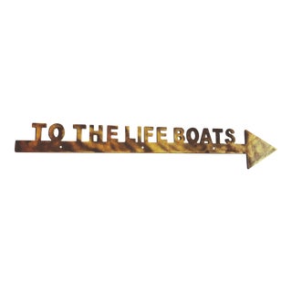 Vintage Large Brass "To Life Boats" Nautical Sign For Sale