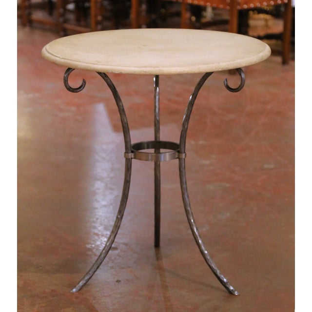 Late 20th Century Late 20th Century French Wrought Iron Bistrot Table With Limestone Top For Sale - Image 5 of 8