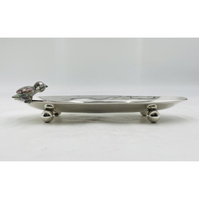 Vintage Footed Tray With Abalone Bird by Los Castillo, Mexican Modernism For Sale - Image 12 of 18