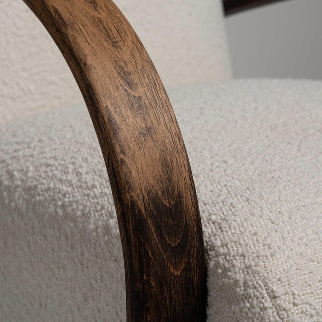 Mid 20th Century 20th Century Czech Republic Deep Espresso Brown Upholstered Bench With Wool Boucle Top For Sale - Image 5 of 11