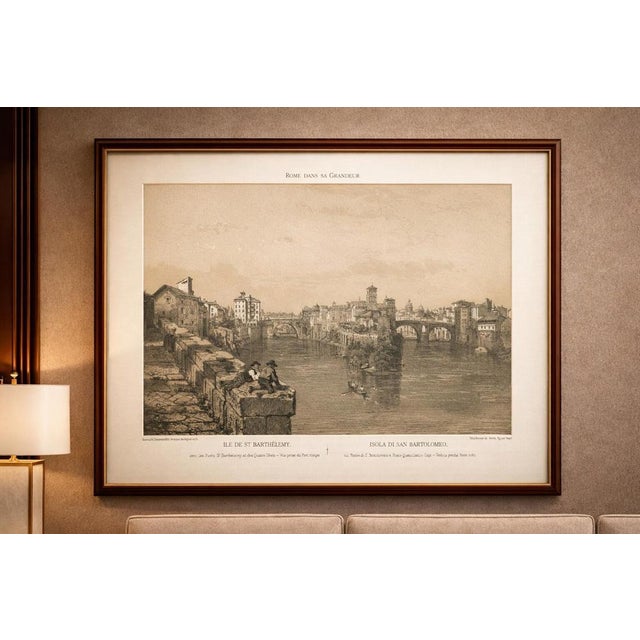 Rome Tiber Island & Ponte Rotto, San Bartolomeo, Antique Print 1869 : This atmospheric architectural view depicts the...