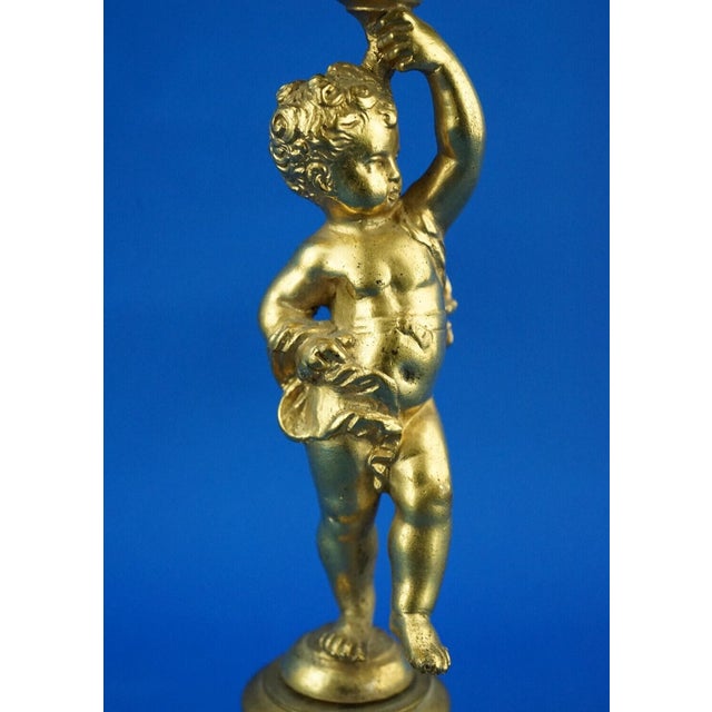 Triptych Inkwell and Candleholders in Gilded Bronze and Onyx Marble, Set of 3 For Sale - Image 10 of 18