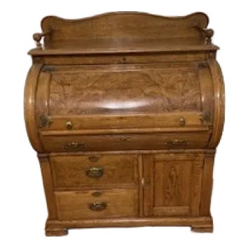 Stunning Antique Victorian Era Cylinder Top Golden Oak Desk For Sale