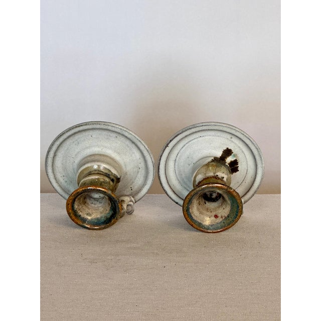 Mid 20th Century Vintage Hand Thrown Candlesticks, Pair For Sale - Image 5 of 6