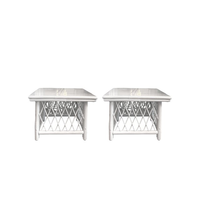 Bring coastal charm to your home with these freshly lacquered end tables. Freshly lacquered in Benjamin Moore Super White,...