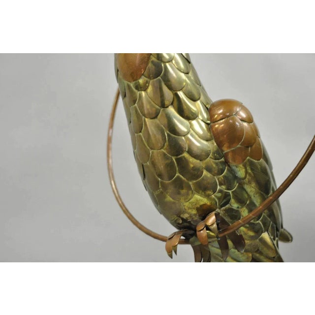 Vintage Sergio Bustamante Style Brass & Copper Parrot Swing Hanging Sculpture For Sale In Philadelphia - Image 6 of 10