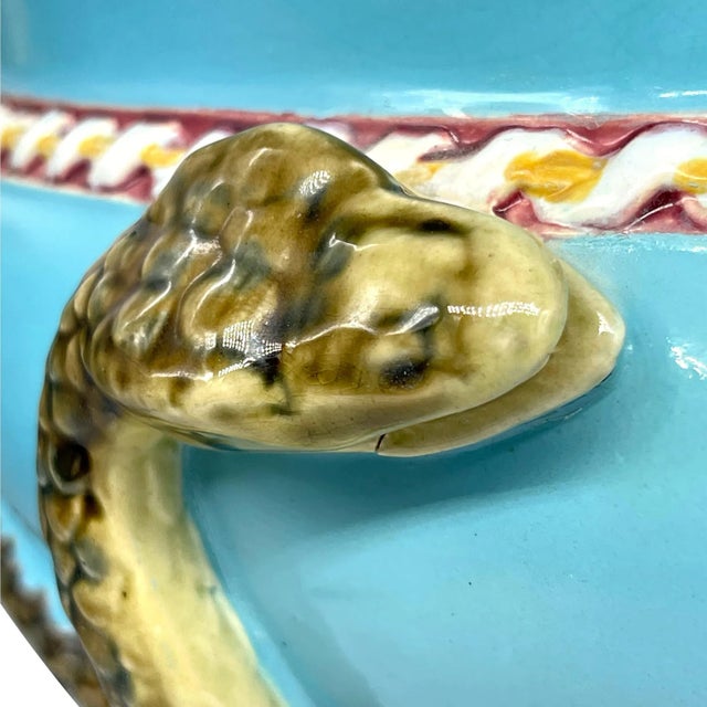 Turquoise A Minton Majolica Turquoise Ground Snake-Handled Jardinière, Dated 1858 For Sale - Image 8 of 13