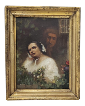 19th Century Oil Portrait of a Young Woman and Man