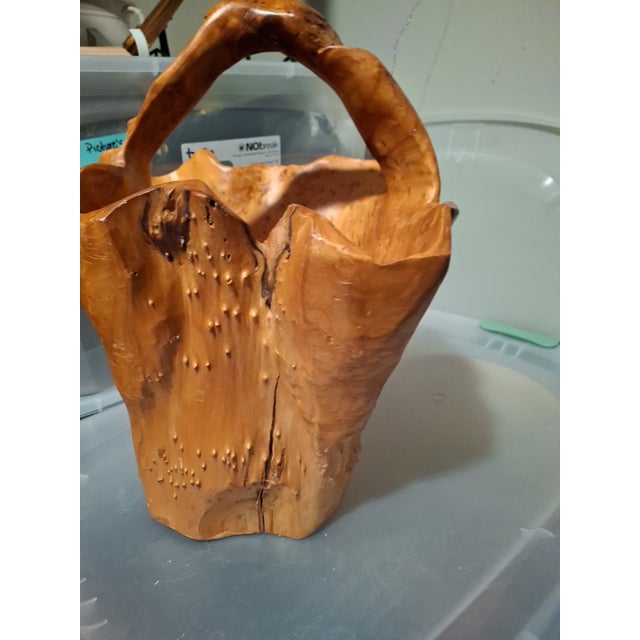 Vintage Handcarved Large Burl Wood Basket For Sale - Image 12 of 12